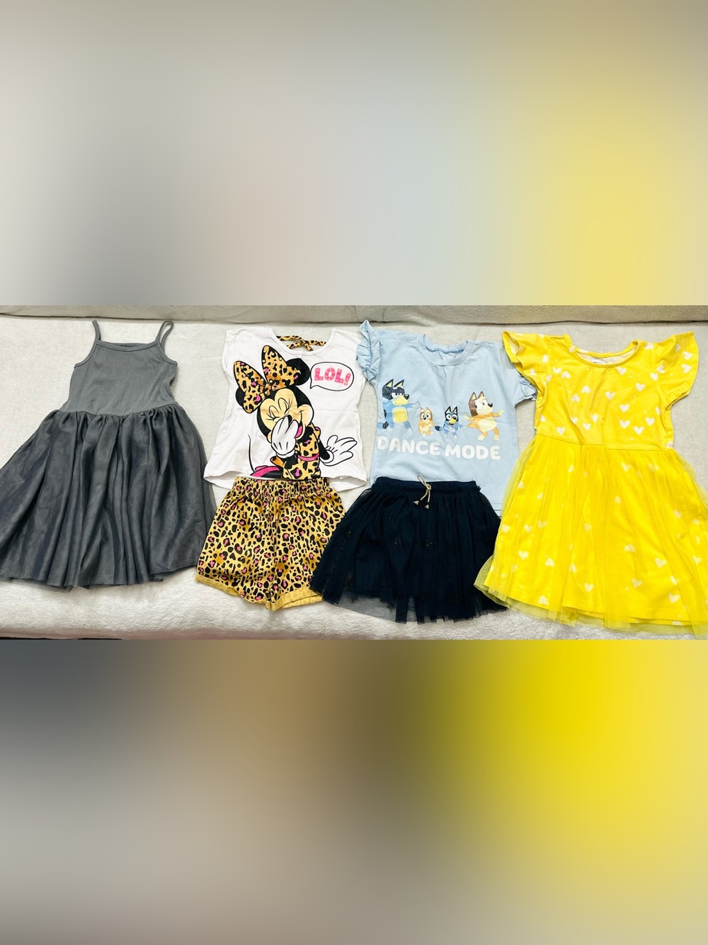 Lot Cute Girls Dresses, Sets Size 5T Disney, Zara, Bluey Excellent Condition